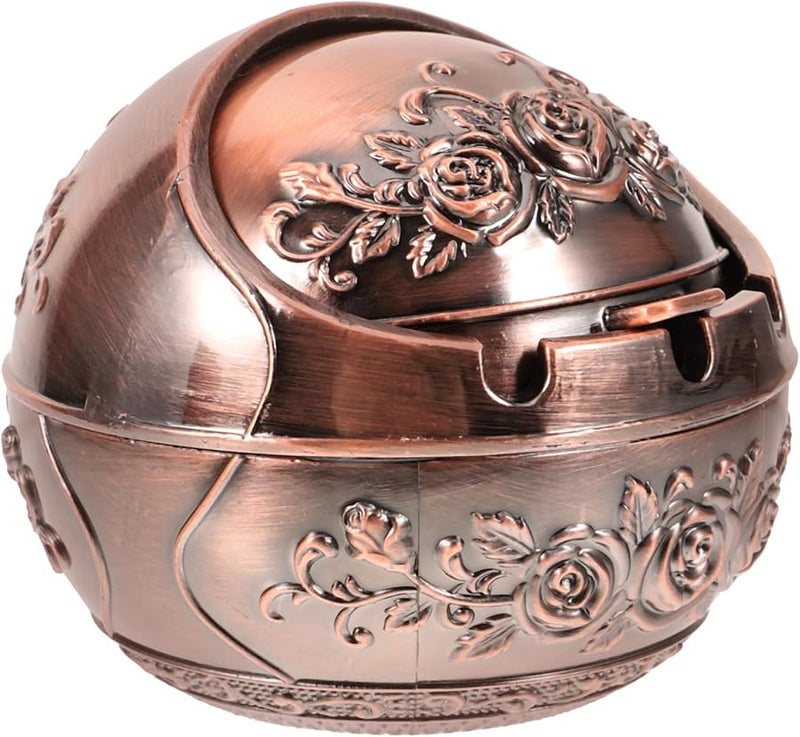 Vintage Aluminum Alloy Ashtray with Lid and Retro Rose Design for Home Decor - Image 1